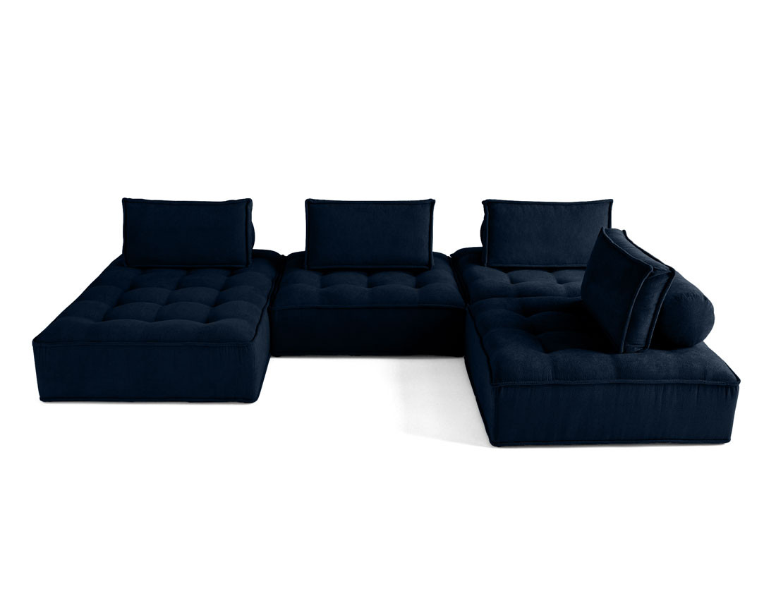 Canapé panoramique modulable 7 places en velours texturé Marisol