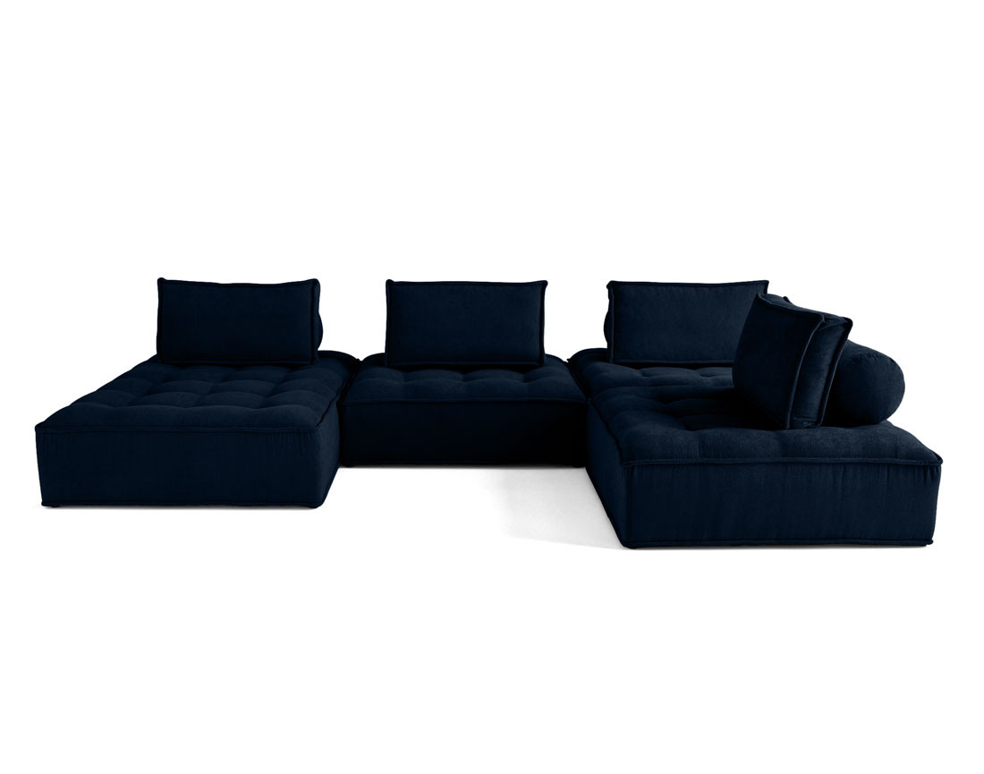 Canapé panoramique modulable 7 places en velours texturé Marisol