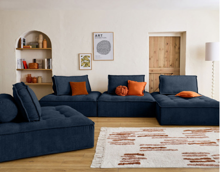 Canapé panoramique modulable 7 places en velours texturé Marisol