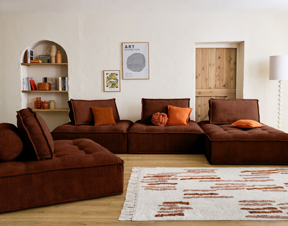 Module d'assise 1 place en velours texturé Marisol