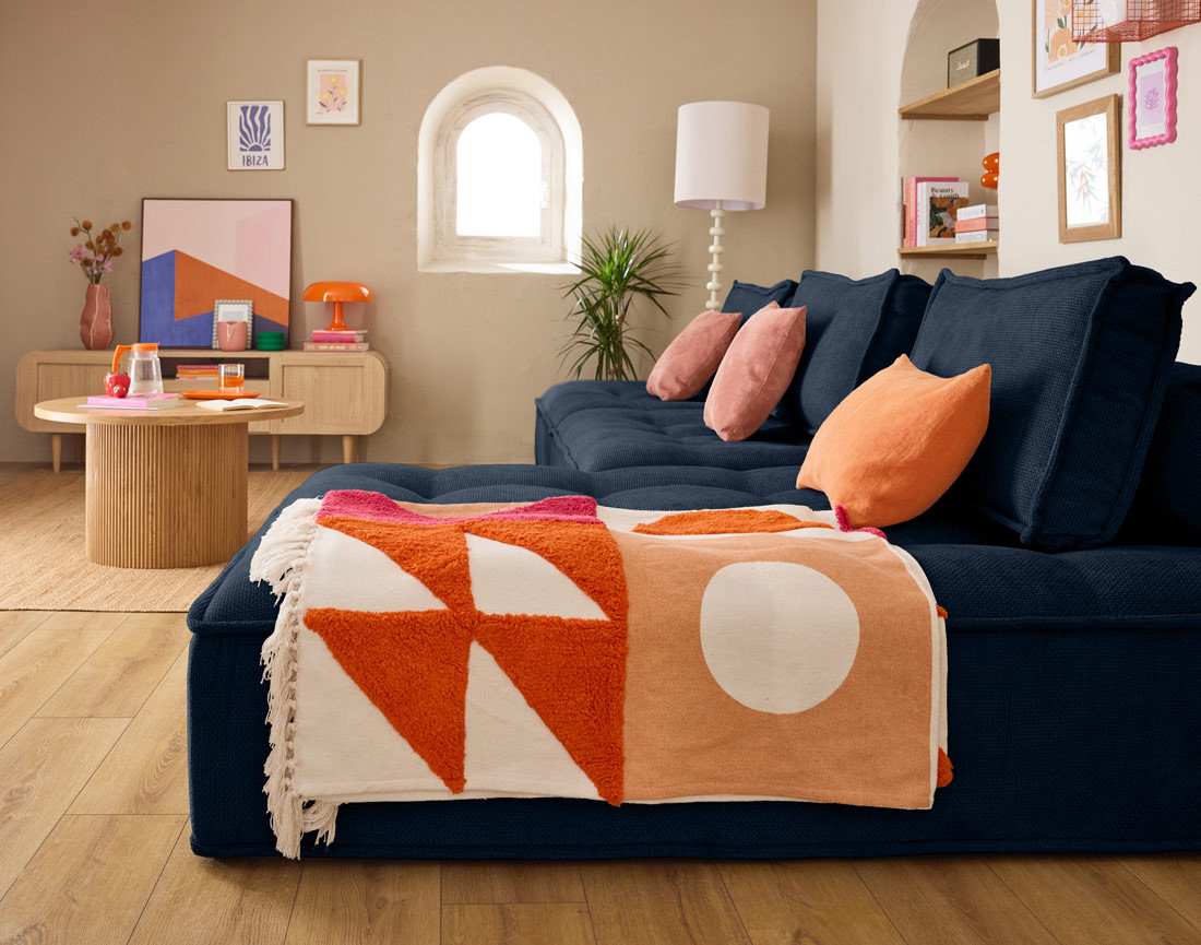 Module d'assise méridienne 2 places en velours texturé Marisol