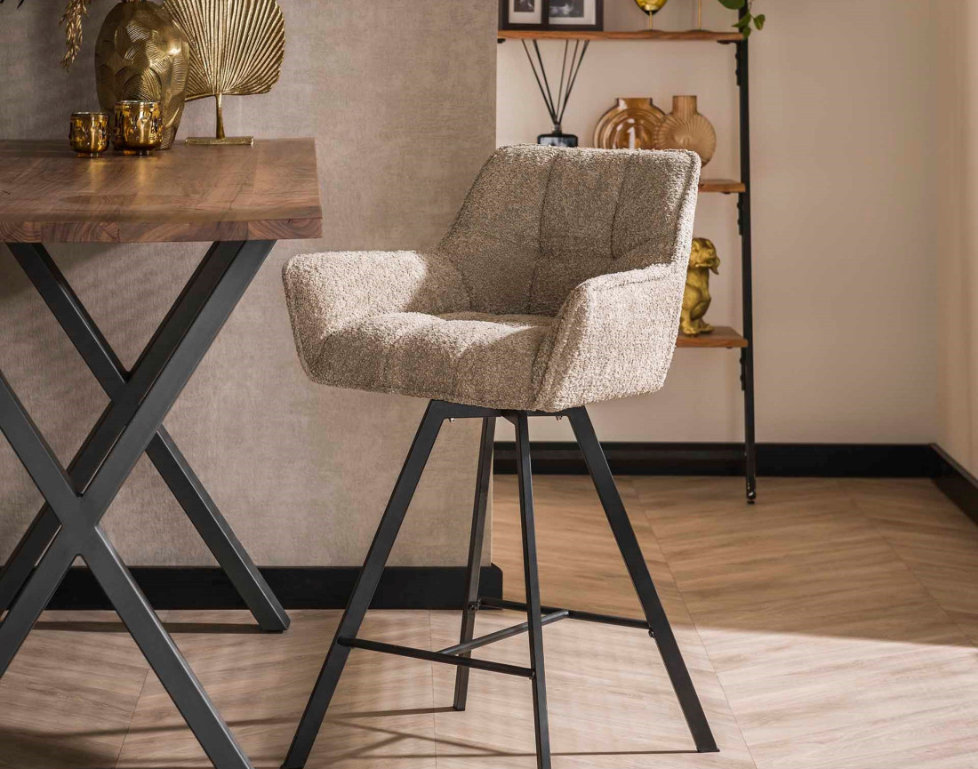Lot de 2 tabourets rotatifs en tissu bouclette sable Hatti