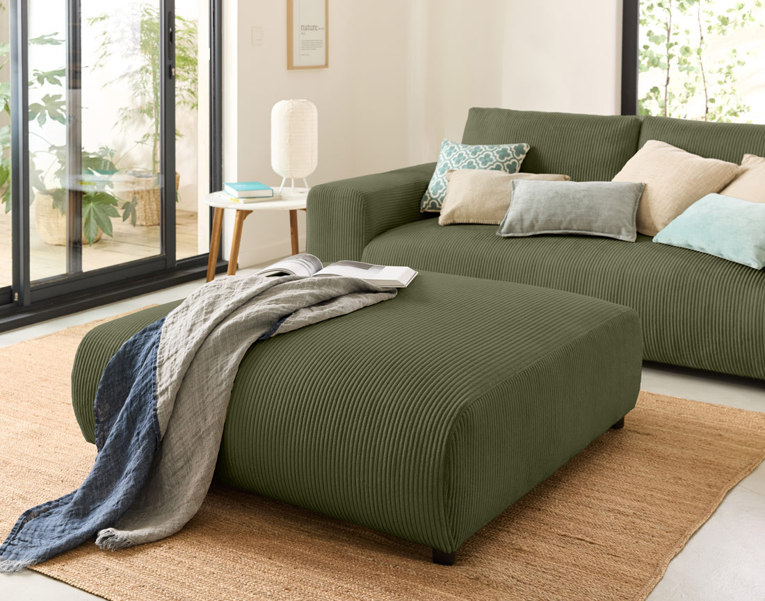 Grand pouf modulable en velours côtelé Garance