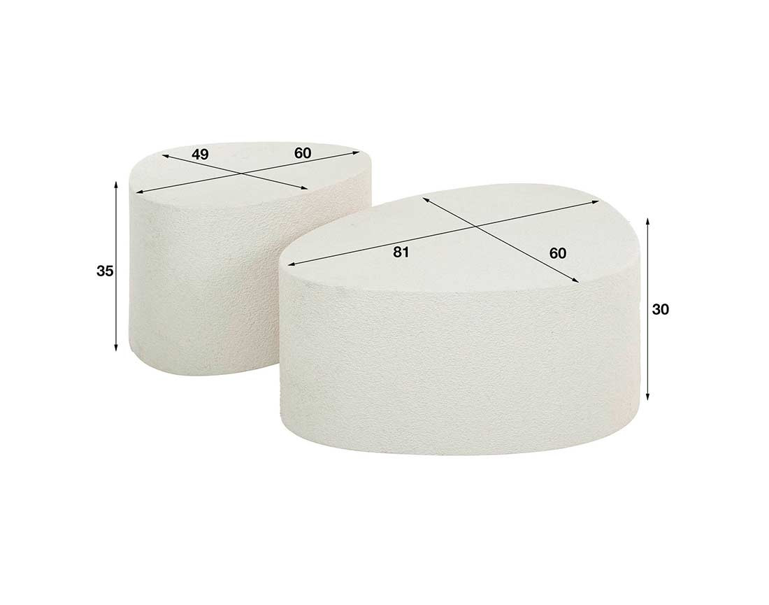 Lot de 2 tables basses en marbre composite blanc 81 et 49 cm Mahara