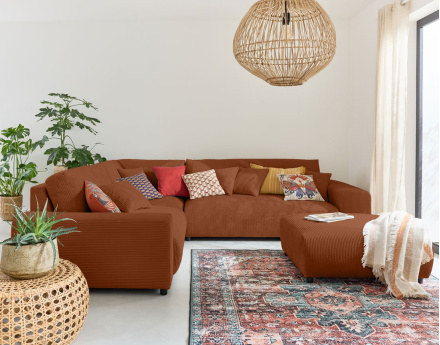 Module d'assise 2 places avec accoudoir droit en velours côtelé Garance