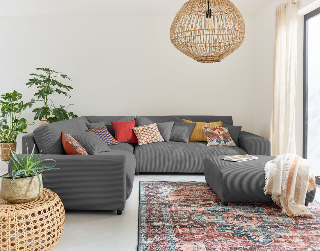 Module d'assise 2 places avec accoudoir droit en velours côtelé Garance