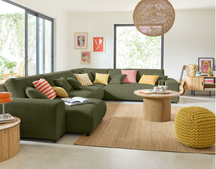 Module d'assise 3 places sans accoudoirs en velours côtelé Garance