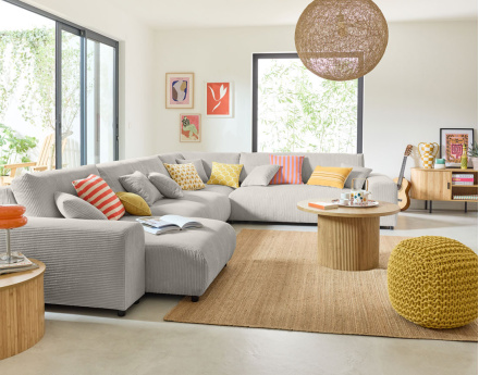 Module d'assise 3 places sans accoudoirs en velours côtelé Garance