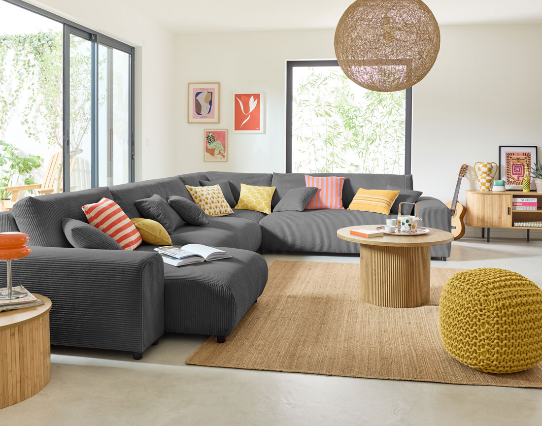 Module d'assise 3 places sans accoudoirs en velours côtelé Garance