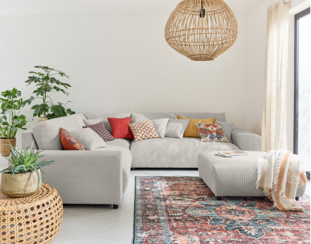 Module d'assise 3 places avec accoudoir droit en velours côtelé Garance