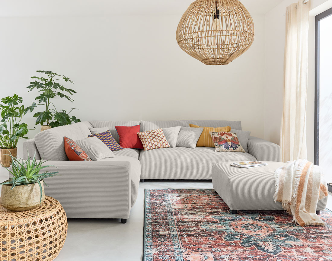 Module d'assise 3 places avec accoudoir droit en velours côtelé Garance