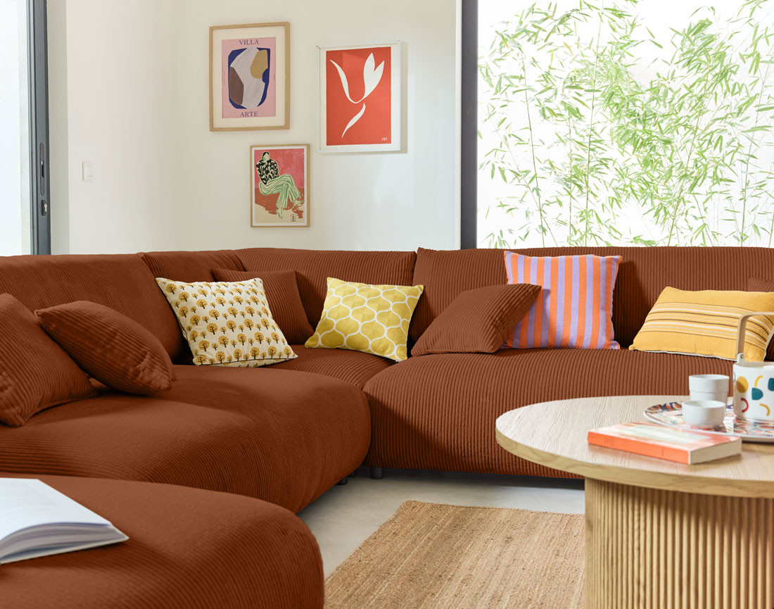 Module d'assise d'angle réversible en velours côtelé Garance