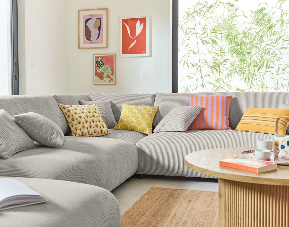 Module d'assise d'angle réversible en velours côtelé Garance