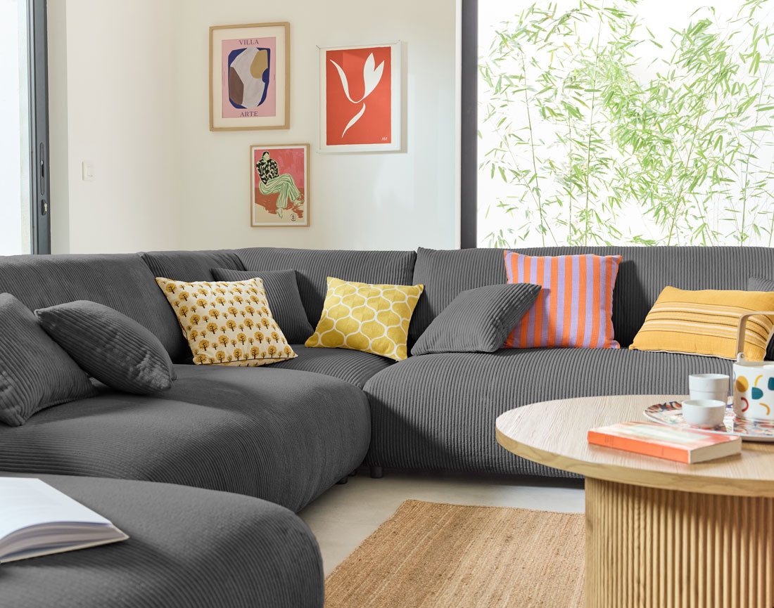 Module d'assise d'angle réversible en velours côtelé Garance