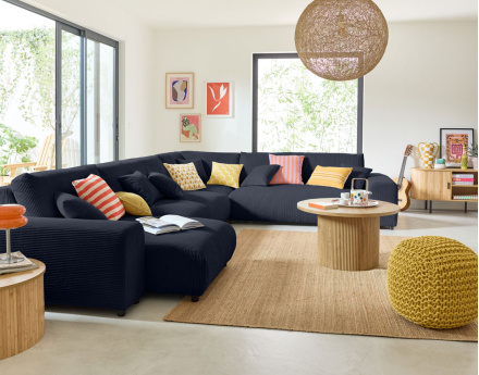 Module d'assise méridienne gauche en velours côtelé Garance