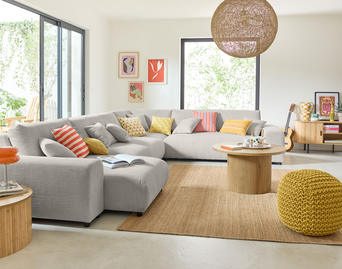 Module d'assise méridienne gauche en velours côtelé Garance