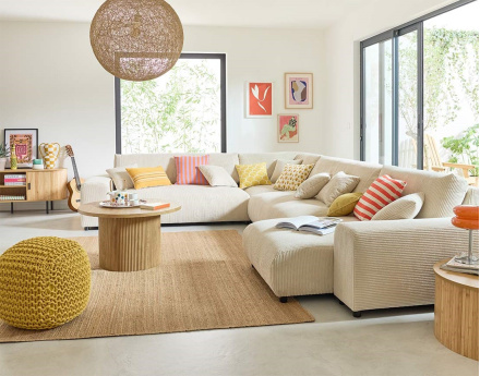 Module d'assise méridienne droit en velours côtelé Garance