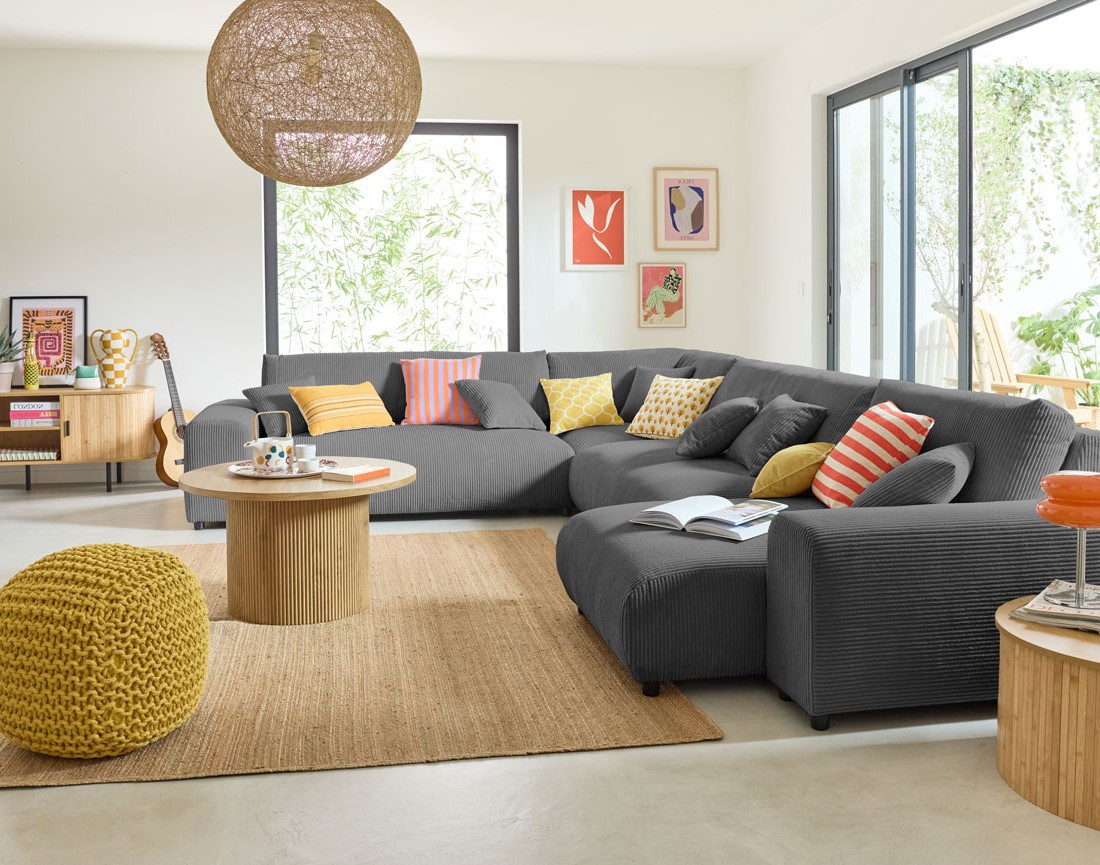 Module d'assise méridienne droit en velours côtelé Garance