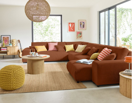 Module d'assise méridienne droit en velours côtelé Garance