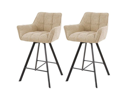 Lot de 2 tabourets rotatifs en tissu bouclette sable Hatti