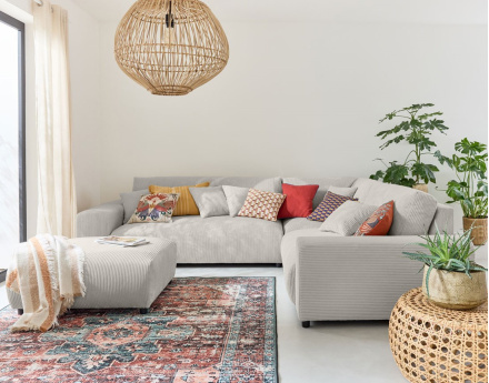 Canapé modulable d'angle droit 5 places en velours côtelé Garance