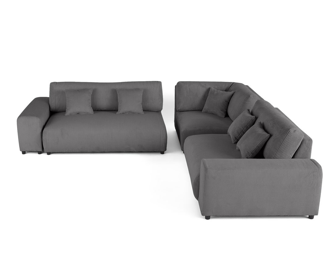 Canapé modulable d'angle droit 5 places en velours côtelé Garance