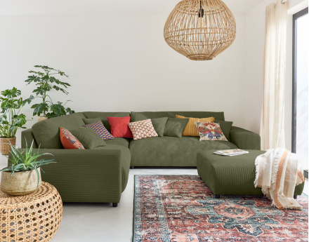 Canapé modulable d'angle gauche 5 places en velours côtelé Garance