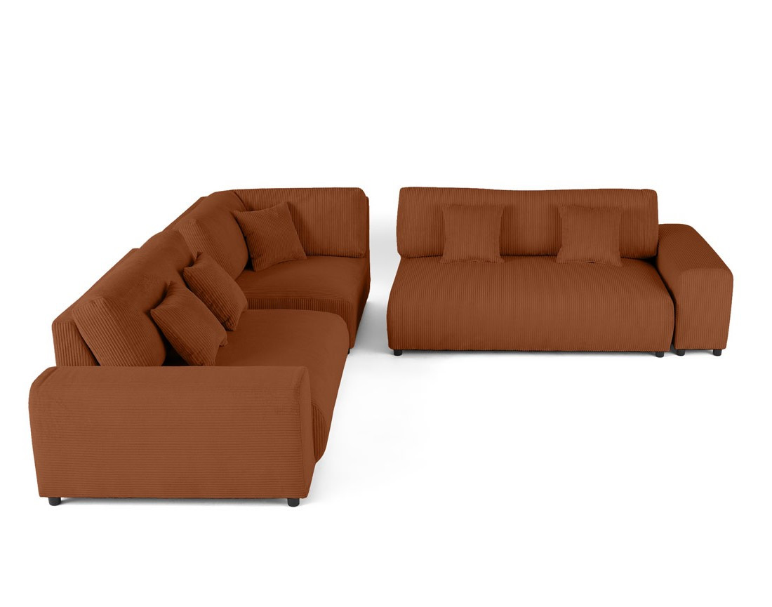 Canapé modulable d'angle gauche 5 places en velours côtelé Garance