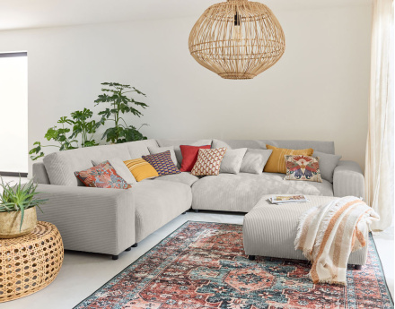 Canapé modulable d'angle gauche 5 places en velours côtelé Garance