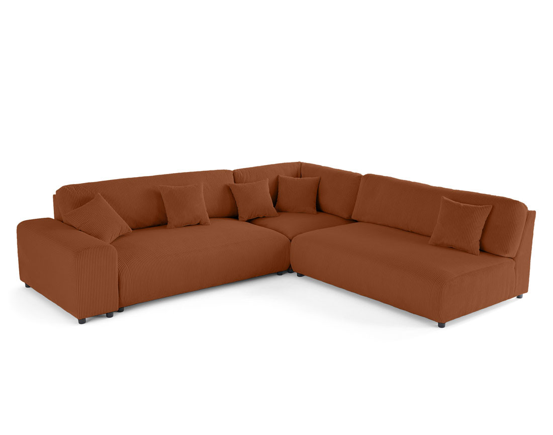 Canapé modulable d'angle droit 6 places en velours côtelé Garance