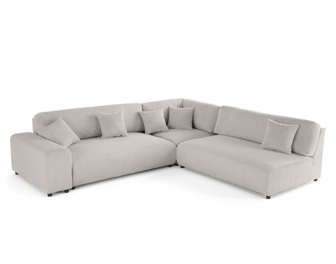 Canapé modulable d'angle droit 6 places en velours côtelé Garance