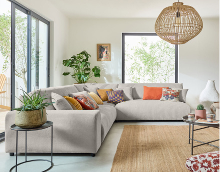 Canapé modulable d'angle droit 6 places en velours côtelé Garance