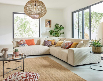 Canapé modulable d'angle gauche 6 places en velours côtelé Garance