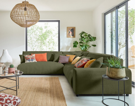 Canapé modulable d'angle gauche 6 places en velours côtelé Garance