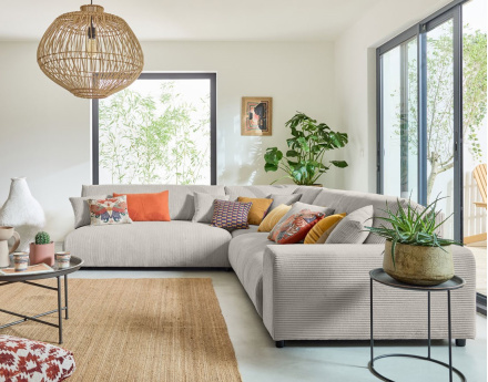 Canapé modulable d'angle gauche 6 places en velours côtelé Garance