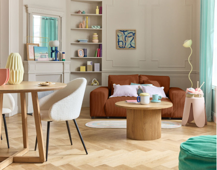 Canapé droit 2 places en velours côtelé Garance