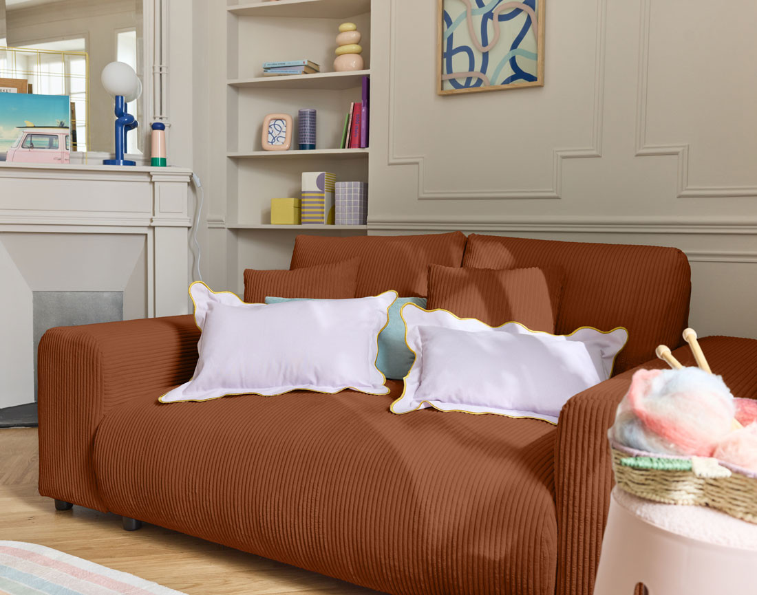 Canapé droit 2 places en velours côtelé Garance