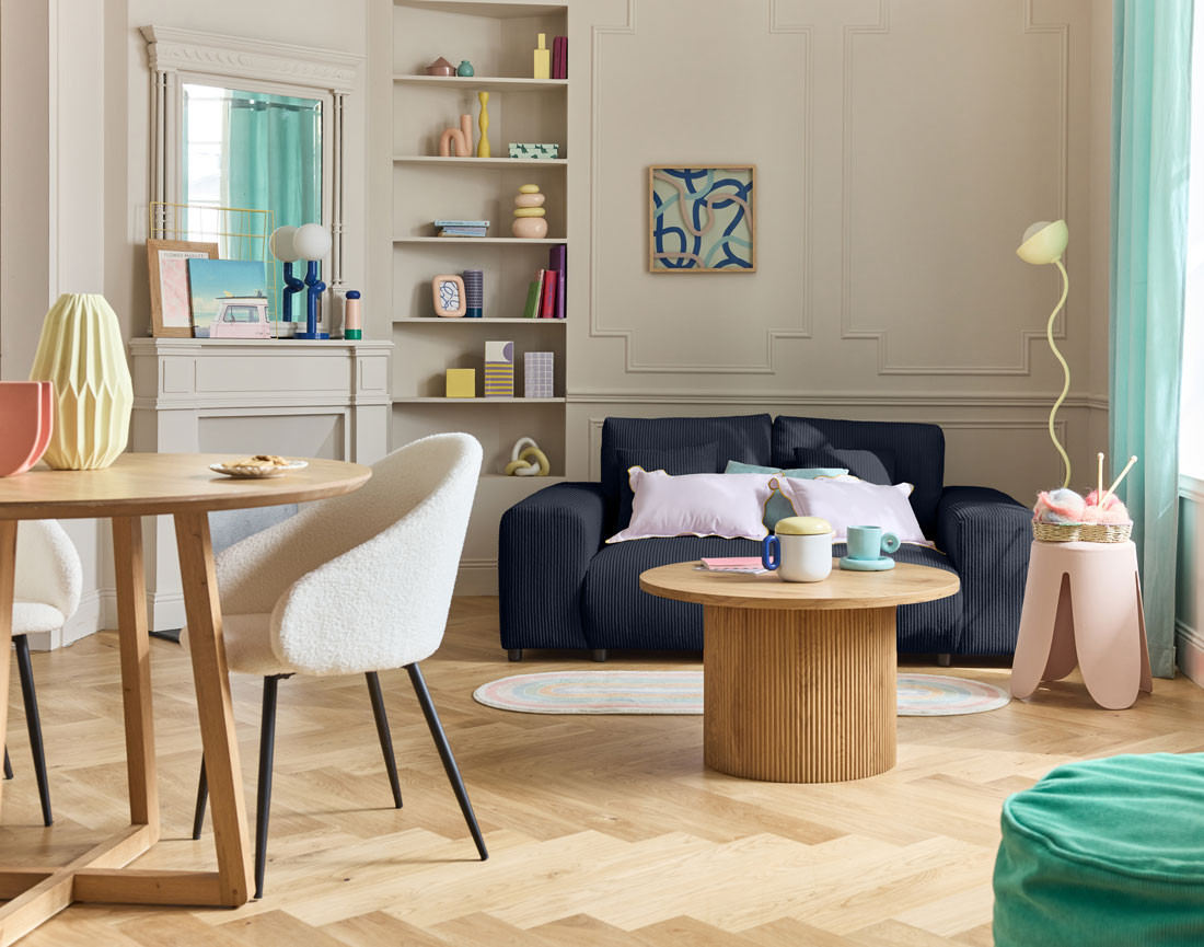 Canapé droit 2 places en velours côtelé Garance