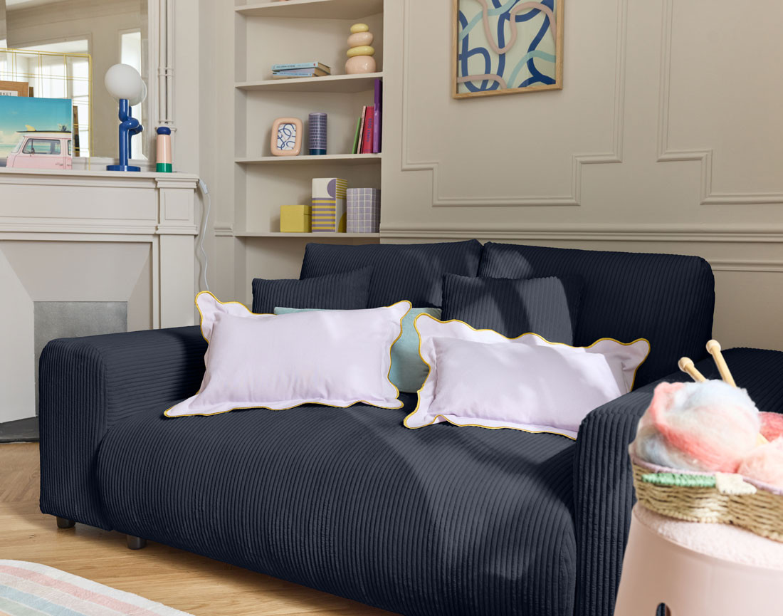 Canapé droit 2 places en velours côtelé Garance