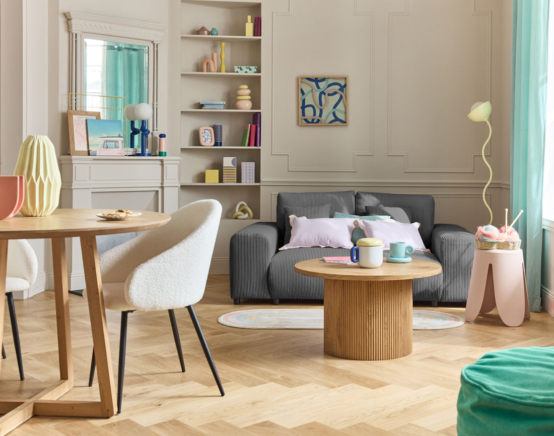 Canapé droit 2 places en velours côtelé Garance