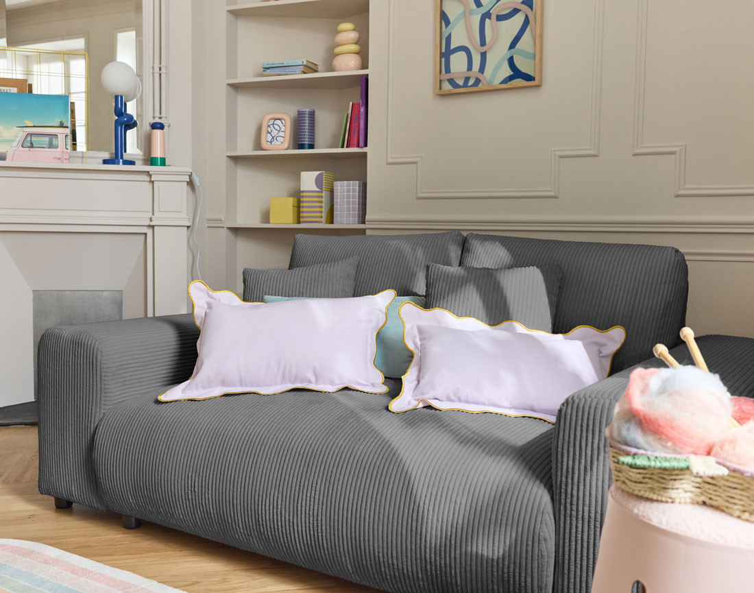 Canapé droit 2 places en velours côtelé Garance