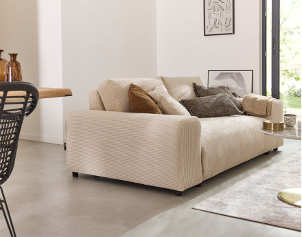 Canapé droit 3 places en velours côtelé Garance