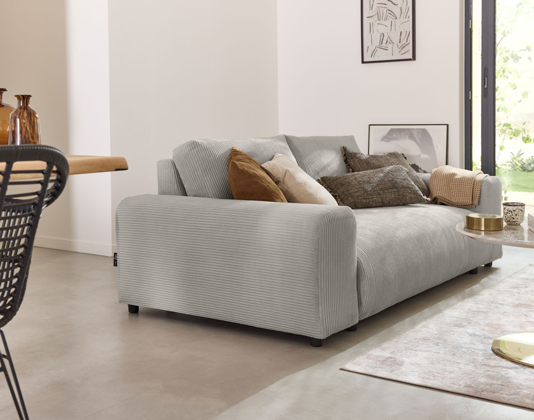 Canapé droit 3 places en velours côtelé Garance