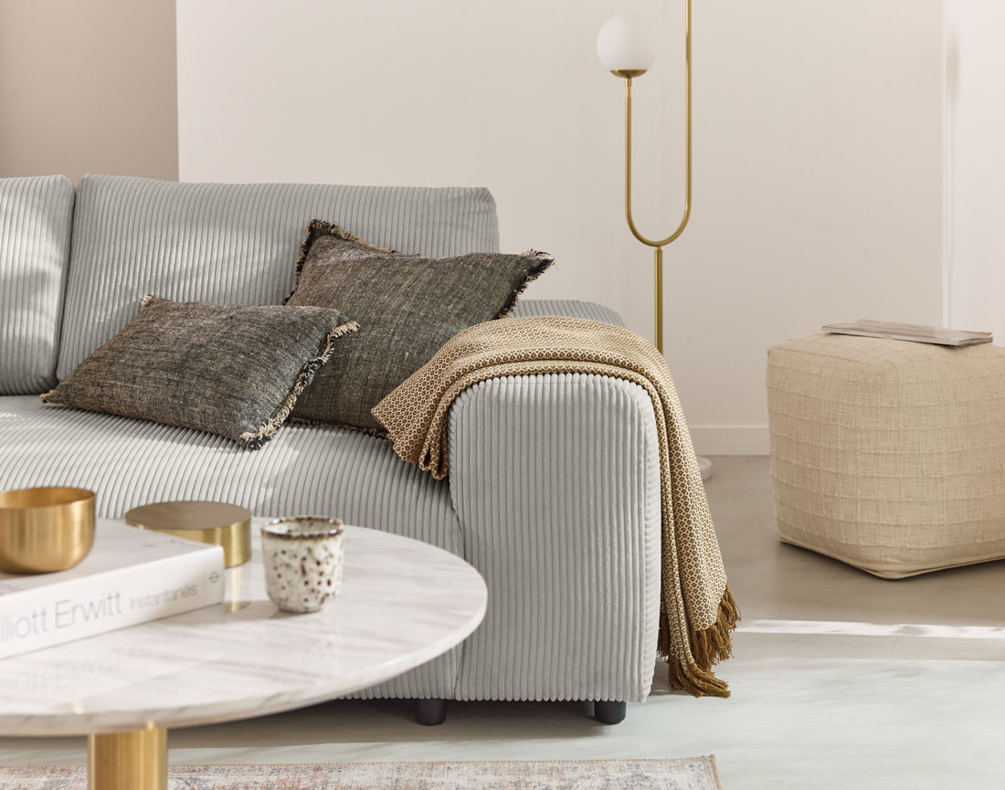 Canapé droit 3 places en velours côtelé Garance