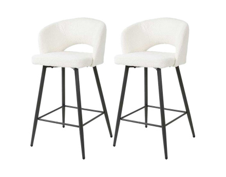 Lot de 2 tabourets de bar en tissu bouclette blanc Pattaya