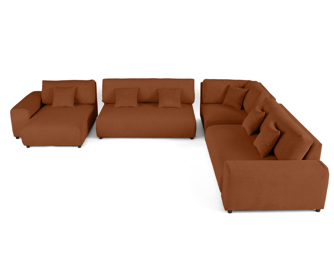 Canapé modulable d'angle droit 8 places en velours côtelé Garance