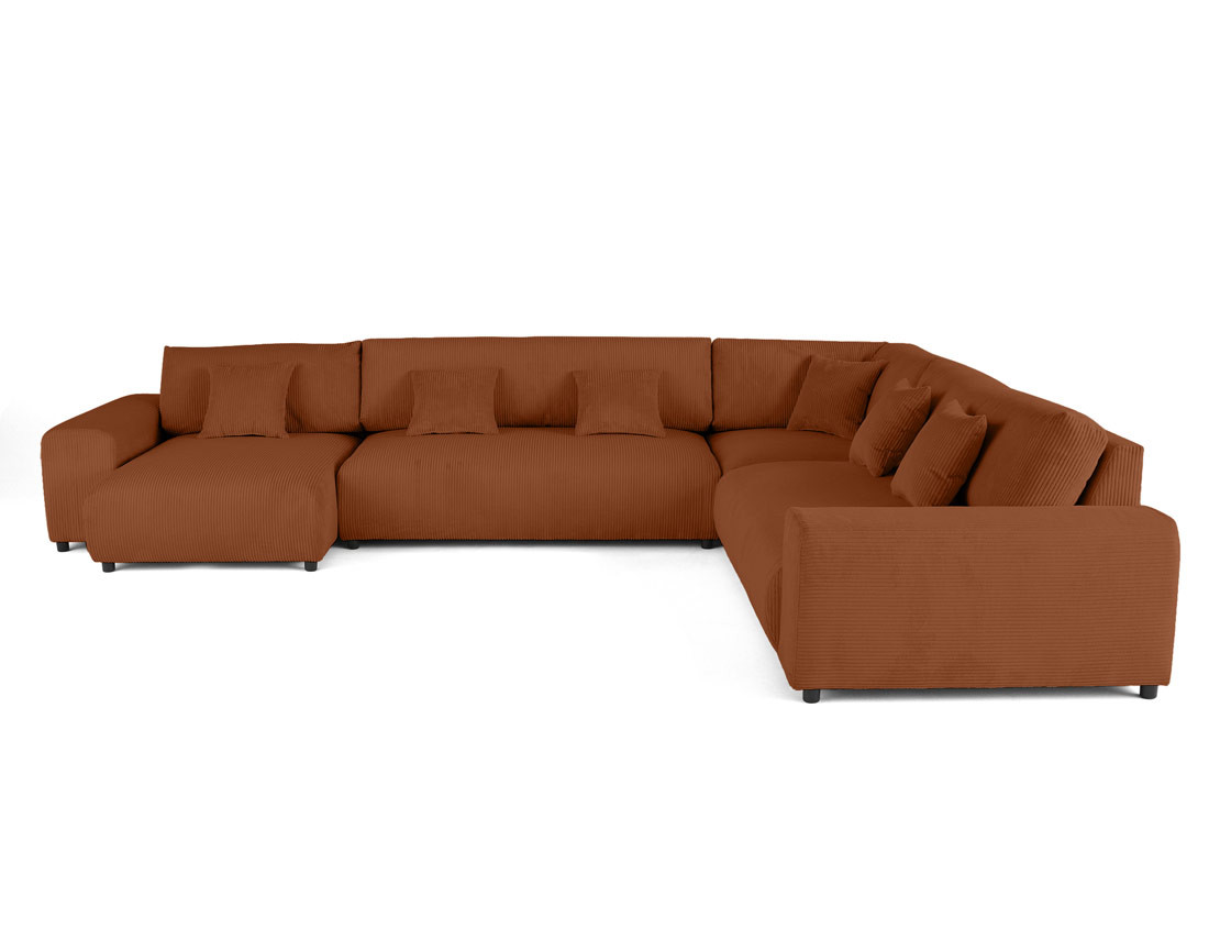 Canapé modulable d'angle droit 8 places en velours côtelé Garance