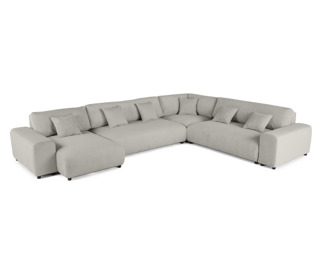 Canapé modulable d'angle droit 8 places en velours côtelé Garance