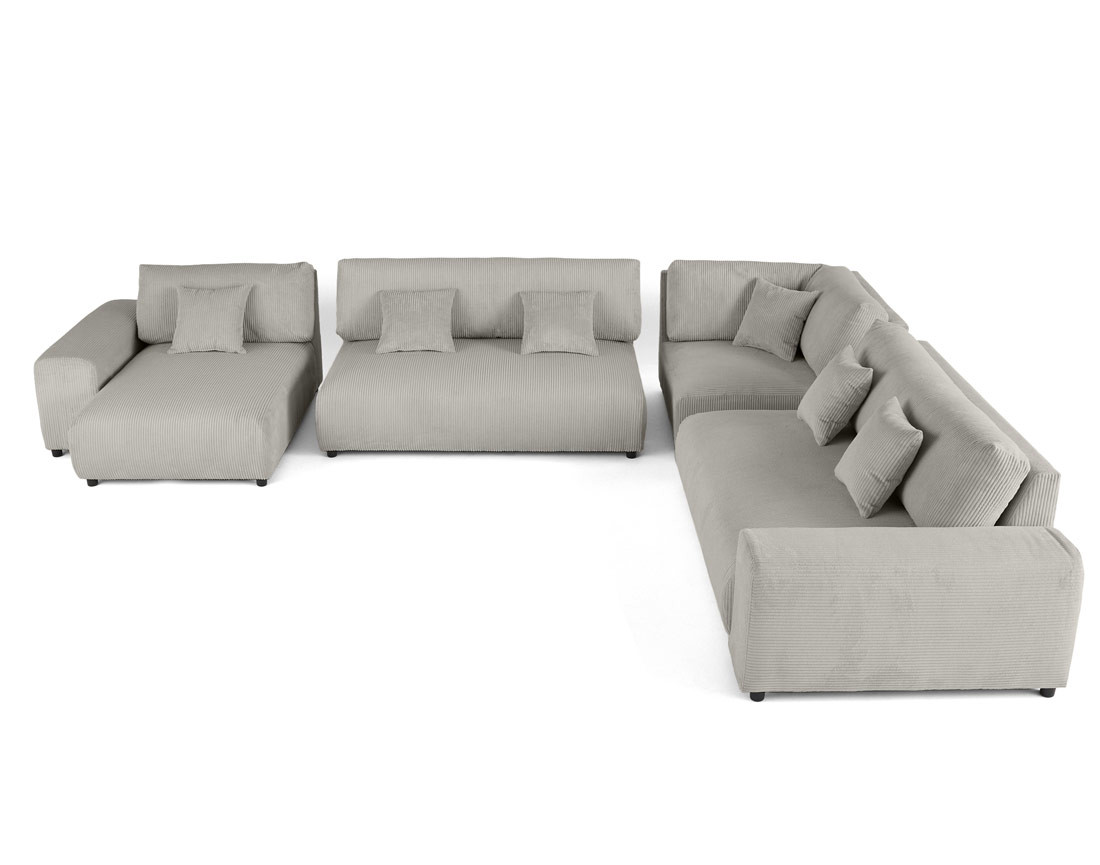 Canapé modulable d'angle droit 8 places en velours côtelé Garance
