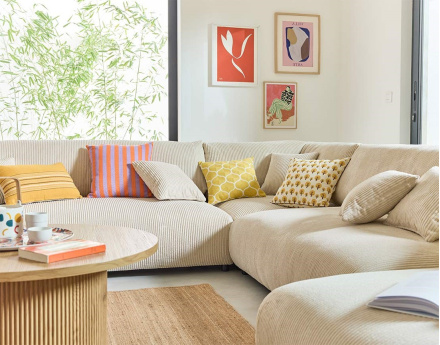 Canapé modulable d'angle gauche 8 places en velours côtelé Garance